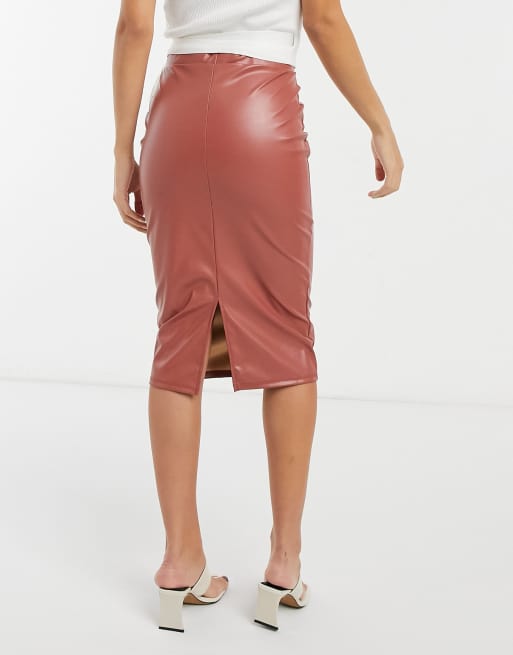 Blush pink on sale leather midi skirt