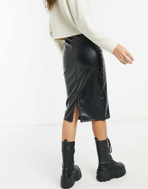 ASOS DESIGN leather look midi skirt