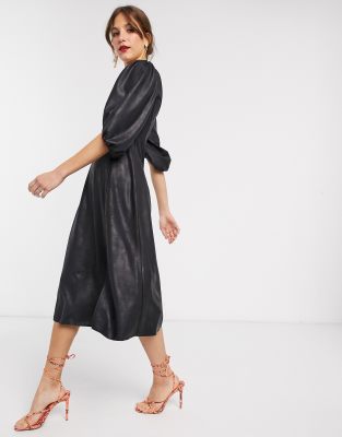 leather look midi dress