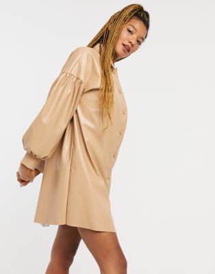 asos cream leather dress