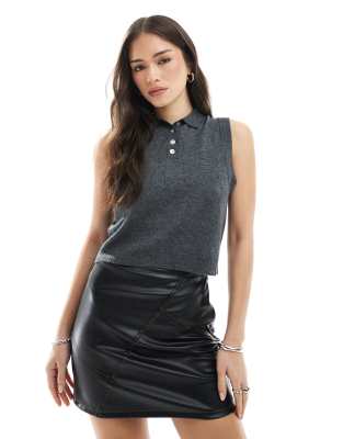 leather look mini skirt with contrast seam detail in black