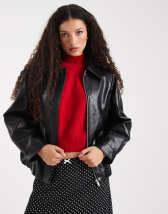 ASOS EDITION denim bomber jacket with tab sleeve detail in washed black