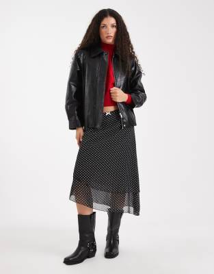 Asos Design Leather Look Oversized Bomber Jacket In Black