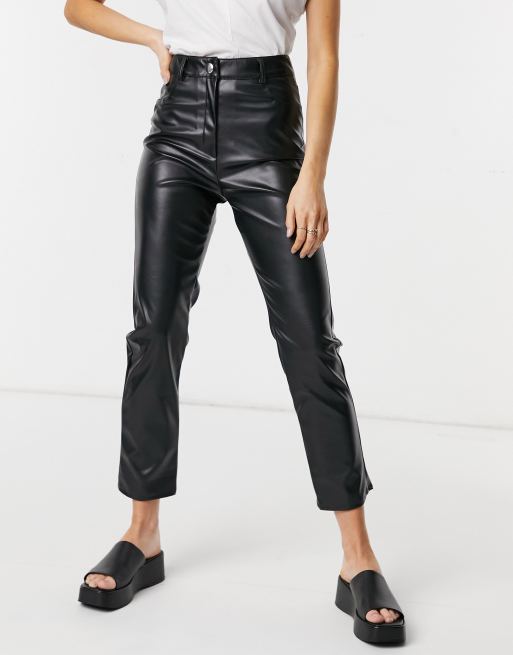 ASOS DESIGN bootcut pants in leather look with cut out sides in black -  BLACK