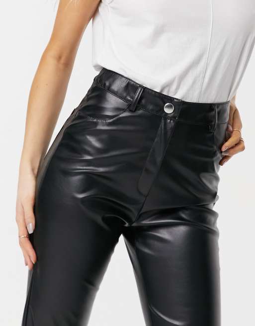 ASOS DESIGN leather look pants in black