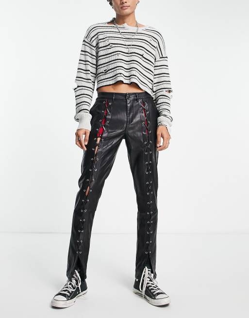 ASOS DESIGN baggy leather look pants in black