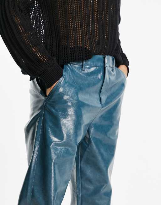 ASOS DESIGN skinny leather look pants in blue croc print