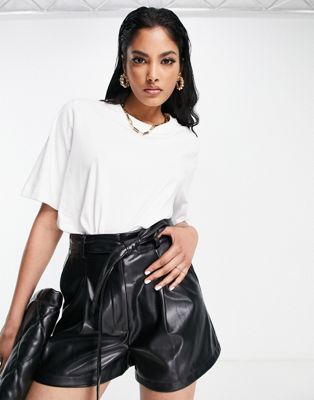 ASOS DESIGN leather look paperbag waist short in black - ASOS Price Checker