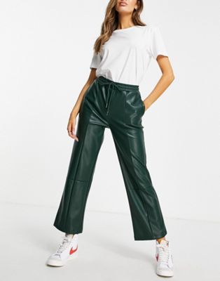 ASOS DESIGN leather look peg trouser in forest green