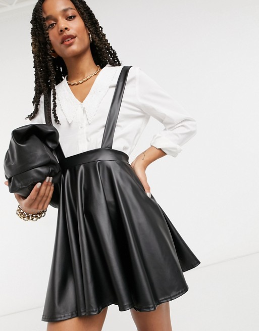 ASOS DESIGN leather look pinafore in black