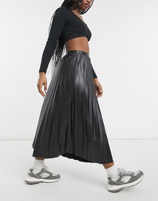asos black pleated midi skirt