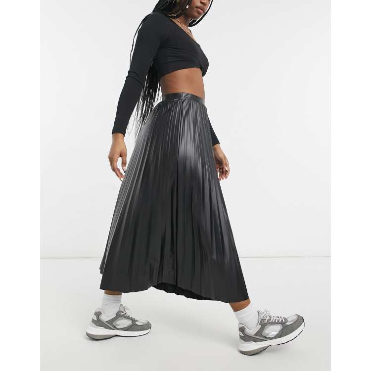 ASOS DESIGN leather look pleated midi skirt in black ASOS