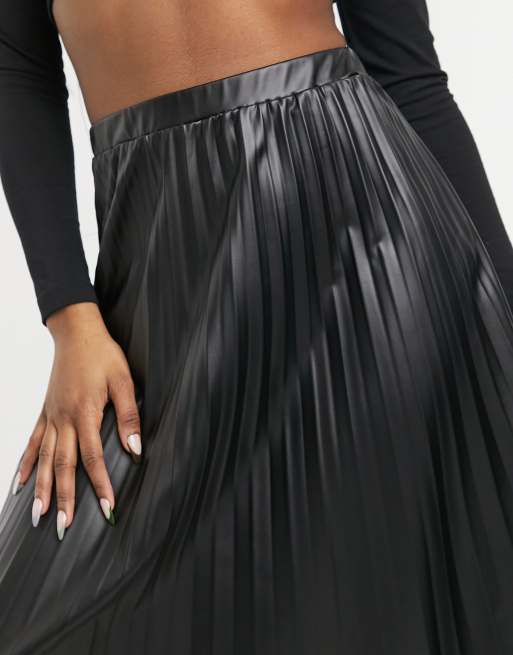 Leather pleated outlet midi skirt black