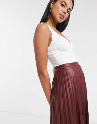 burgundy leather look midi skirt