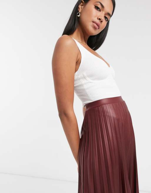 Burgundy leather 2024 skirt asos