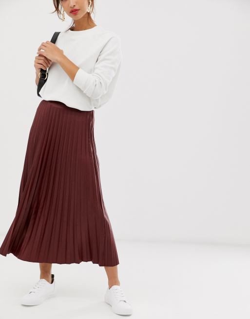 ASOS DESIGN leather look pleated midi skirt