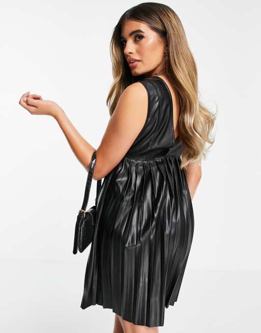 asos leather look dress ASOS Design leather look Racer Midi Dress with full skirt in Black