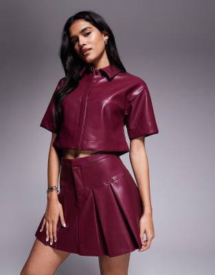 Asos Design Leather Look Pleated Mini Skirt In Red