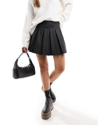 ASOS DESIGN leather look pleated school skirt in black - ASOS Price Checker