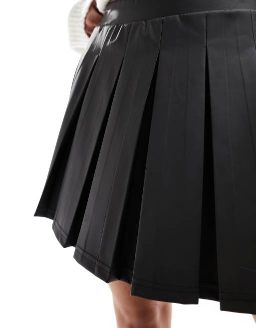 ASOS DESIGN leather look pleated school skirt in black