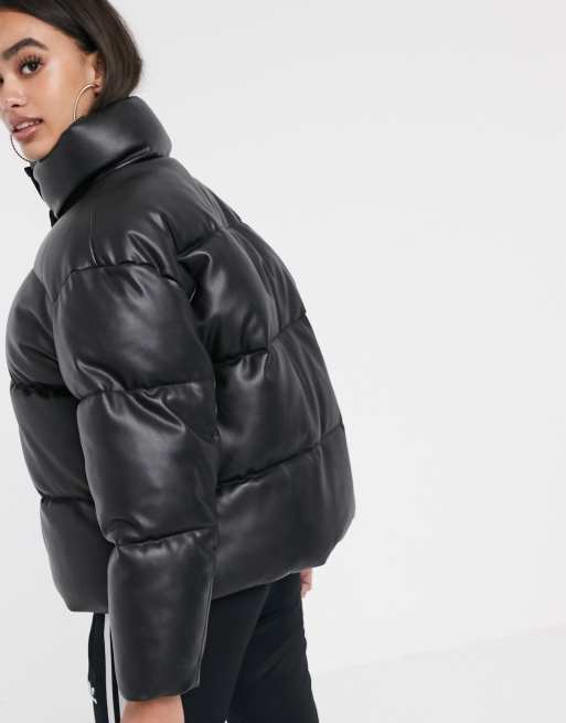 Leather look 2025 puffer jacket