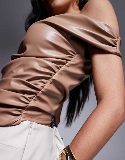 Off the shoulder leather top new arrivals
