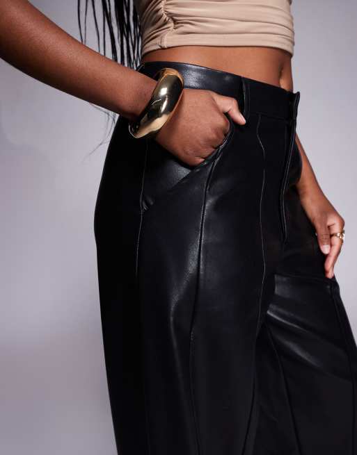 ASOS DESIGN leather look seam detail barrel leg pants in black, 3 of 5