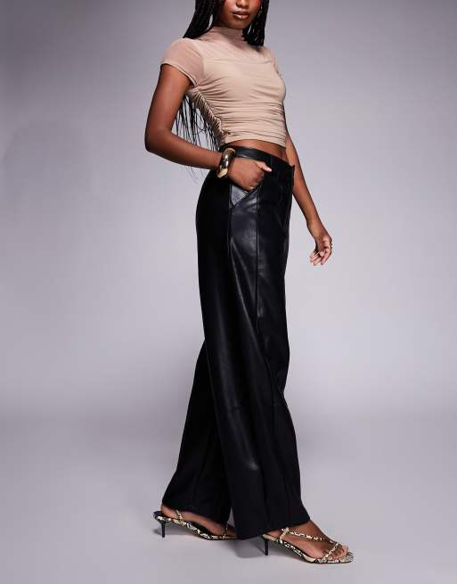 ASOS DESIGN leather look seam detail barrel leg pants in black, 4 of 5
