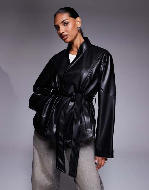 ASOS DESIGN leather look seam detail jacket in black - view 1