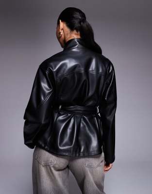 Asos Design Leather Look Seam Detail Jacket In Black