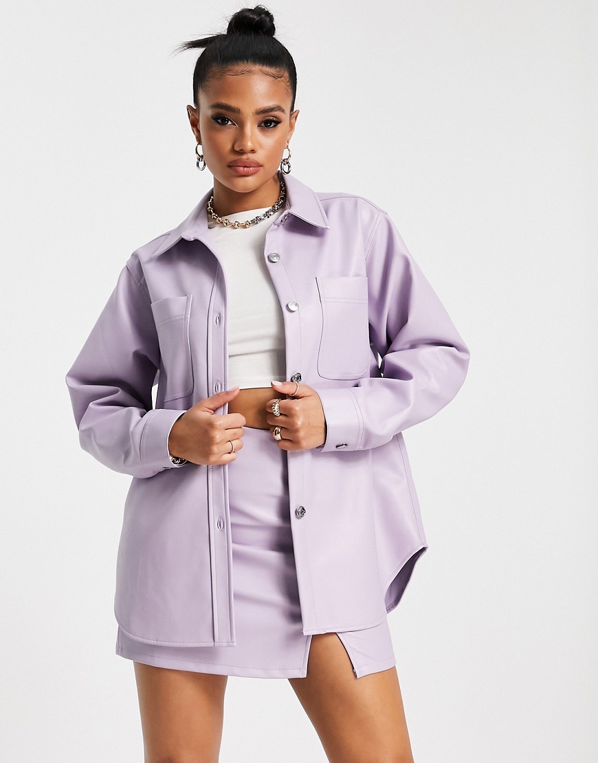 ASOS DESIGN leather look shacket in lilac - part of a set-Purple