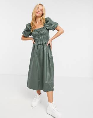 khaki green midi dress