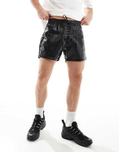 ASOS DESIGN leather look short in black with lace up design - view 1