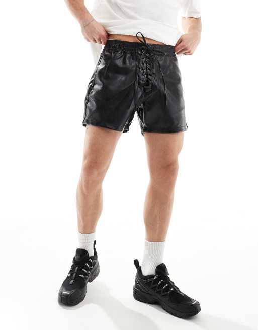 FhyzicsShops DESIGN leather look short in black with lace up design