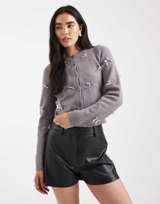 ASOS DESIGN leather look short shorts in black