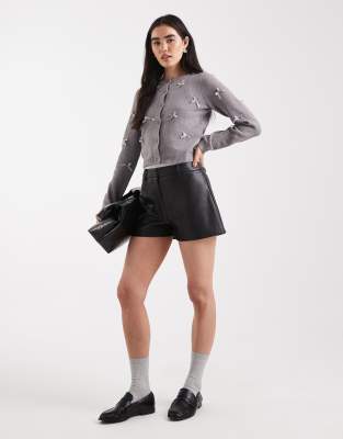 Asos Design Leather Look Short Shorts In Multi