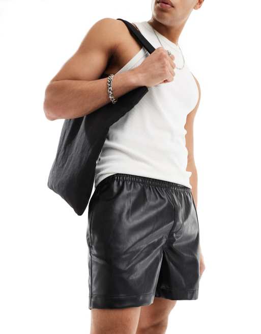 ASOS DESIGN leather look shorts in black 
