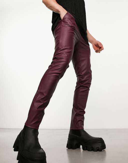 Burgundy leather hot sale look trousers