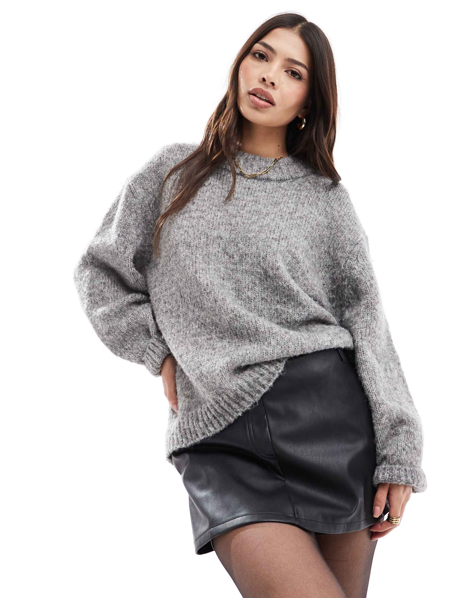 asos design leather look skort in black