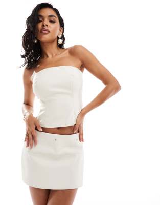 leather look skort with stud detail in cream - part of a set-White