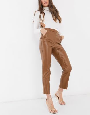 tan leather look trousers