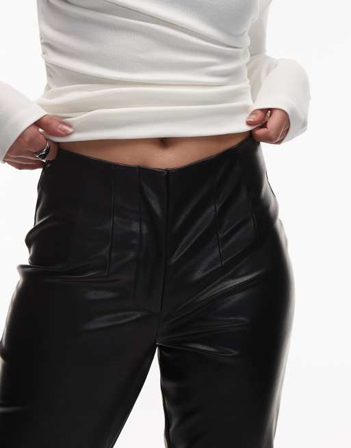 ASOS DESIGN leather look straight leg trouser with pintuck in black, 4 of 5