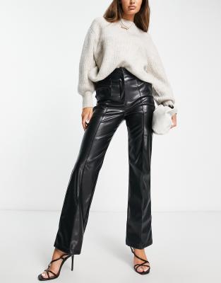 Asos Design Leather Look Straight Pants In Black