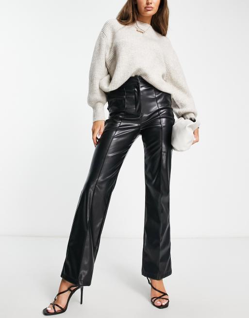 ASOS DESIGN leather look straight pants in black