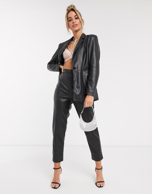 ASOS DESIGN leather look suit blazer in black