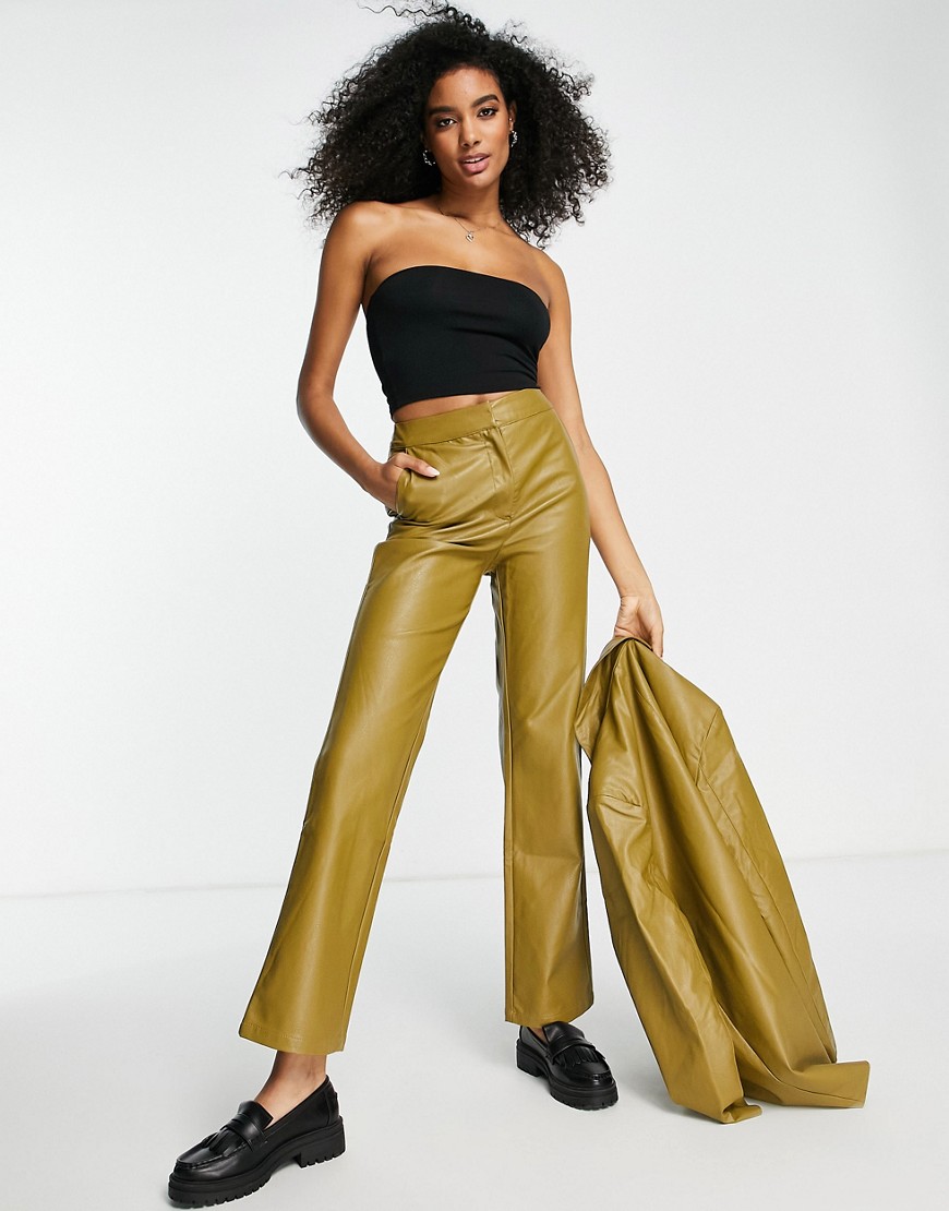 ASOS DESIGN leather look suit pants in green