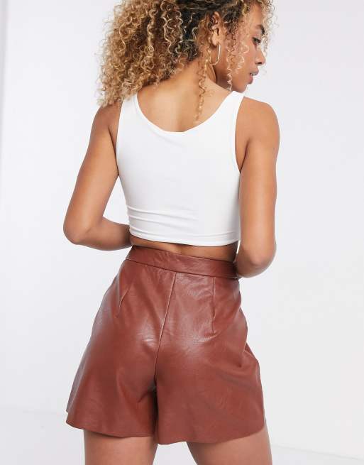 ASOS DESIGN leather look suit short brown