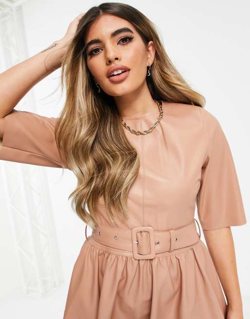 skater dress belt Peach Printed Elasticated Belt Skater Dress  AX Paris