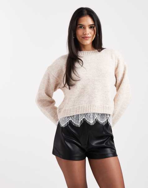 ASOS DESIGN leather look tailored short in black