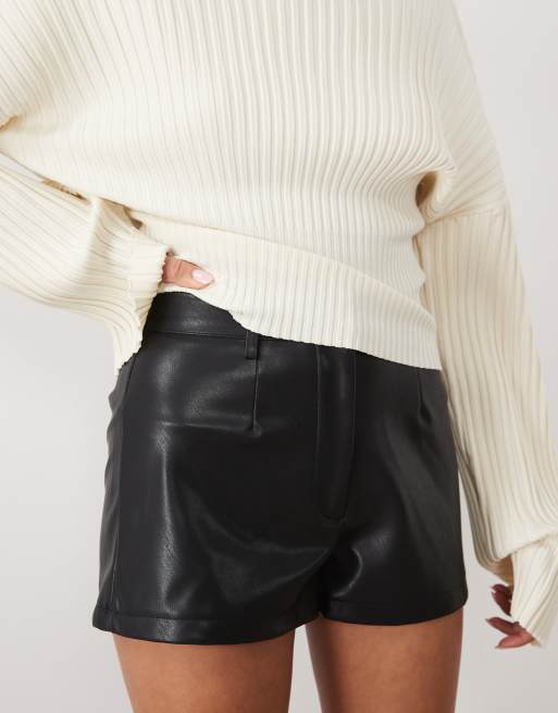 ASOS DESIGN leather look tailored short in black, 3 of 5